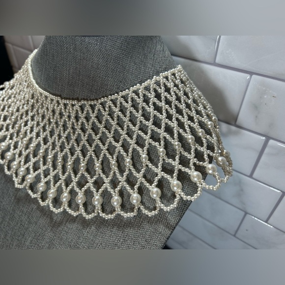 Vintage Faux Pearl Extra Wide Collar Bib Necklace - Picture 3 of 14